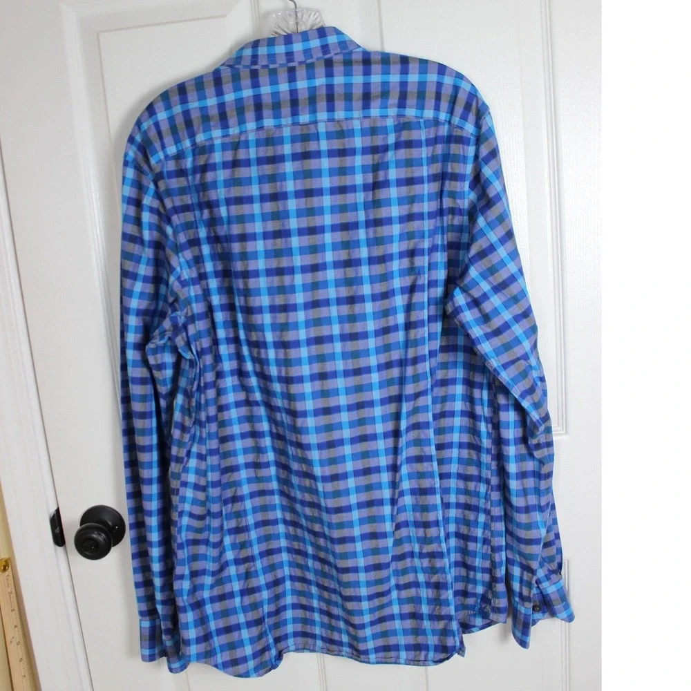 Banana Republic Slim Fit Tall Plaid Button‎ Down Shirt Mens L Blue Gray